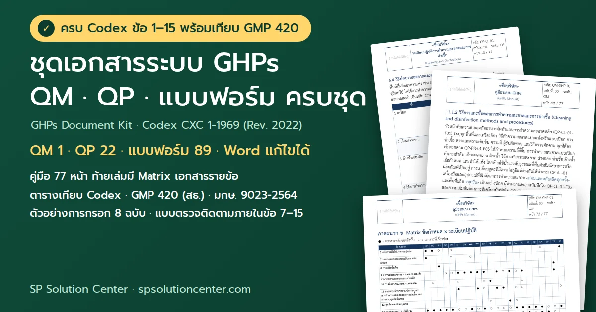 ปกชุดเอกสารระบบ GHPs Codex 2022 คู่มือ QM ระเบียบปฏิบัติ 22 ฉบับ แบบฟอร์ม 89 ฉบับ